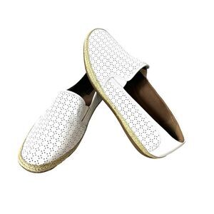 Clarks Collection Women 10M Comfort Casual White Leather Espadrille Slip On Flat
